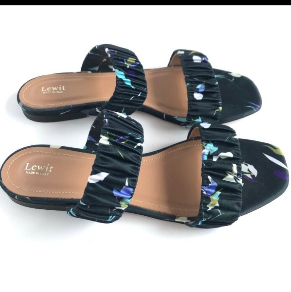 Lewit Elena Ruched Blue Floral Dressy Slide Sandals - Picture 8 of 11